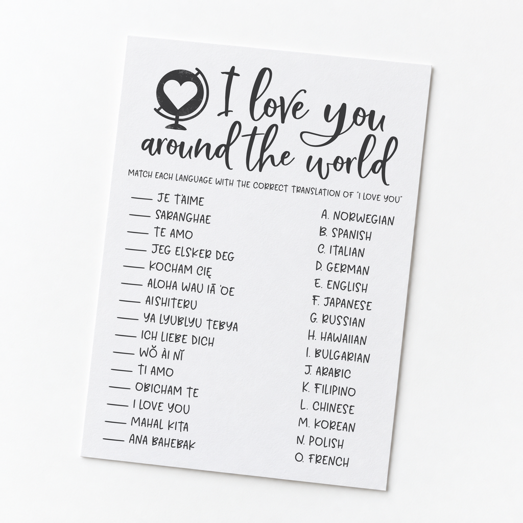 I Love You Around The World Bridal Shower Game