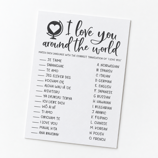 I Love You Around The World Bridal Shower Game