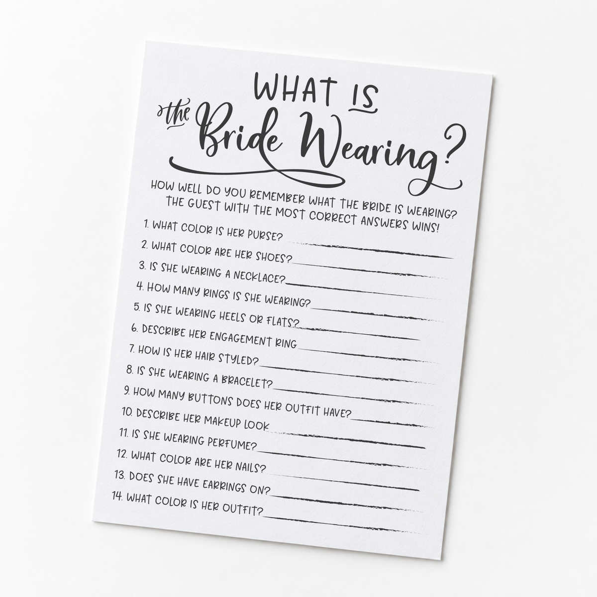 What Is The Bride Wearing Bridal Shower Game