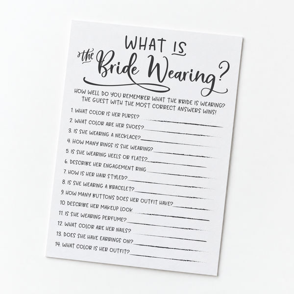 What Is The Bride Wearing Bridal Shower Game