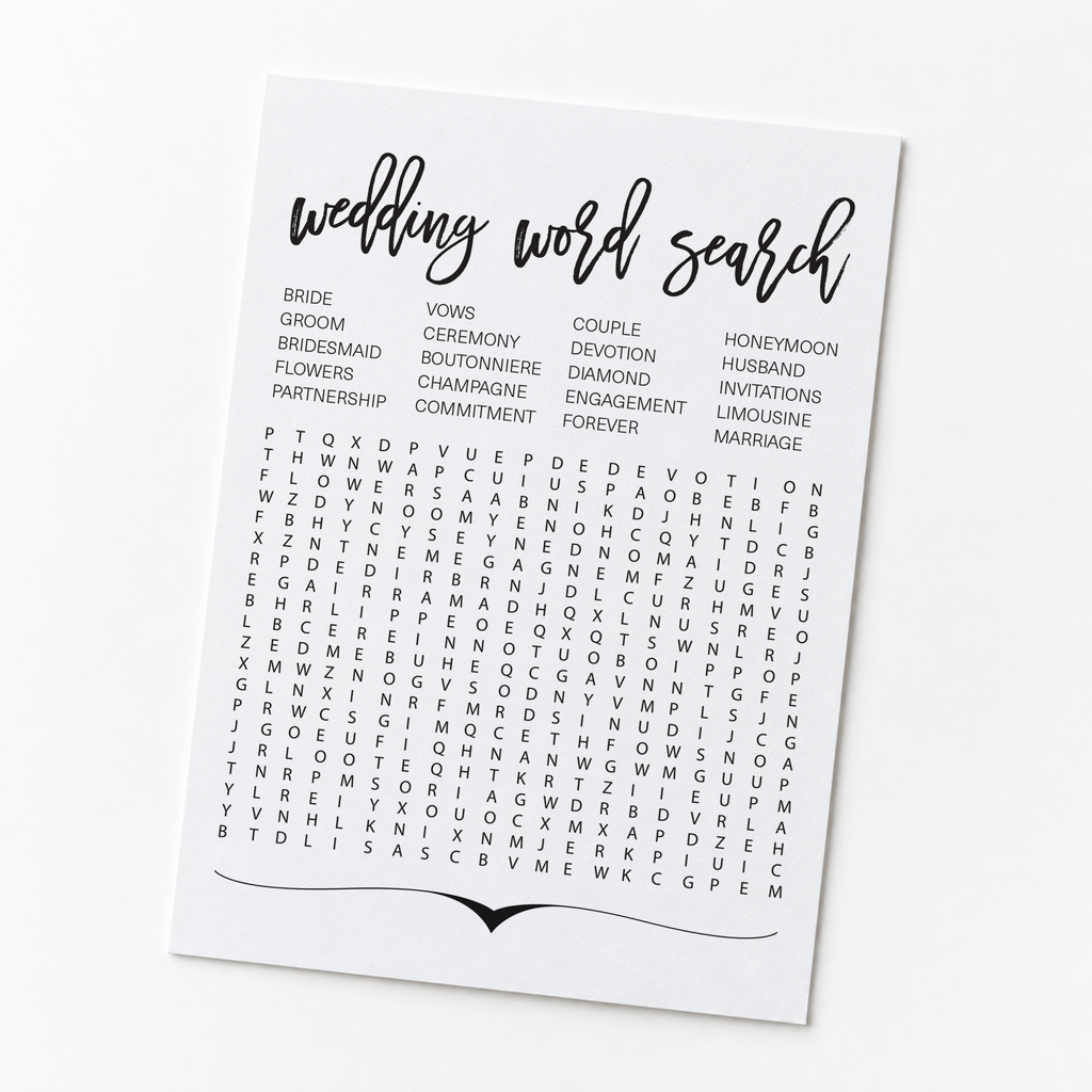 Wedding Word Search Bridal Shower Game