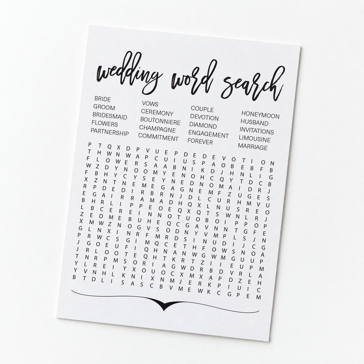Wedding Word Search Bridal Shower Game