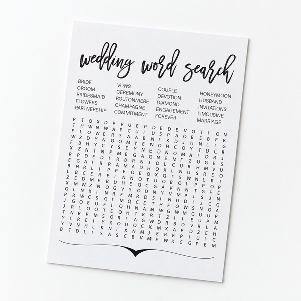 Wedding Word Search Bridal Shower Game