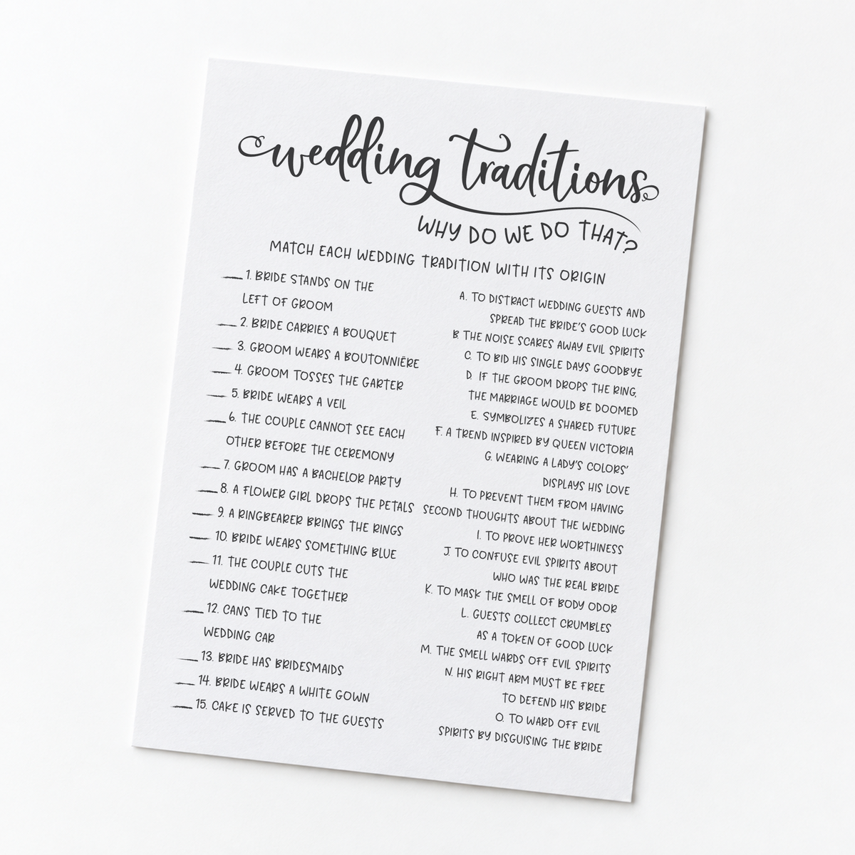 Wedding Traditions Bridal Shower Game