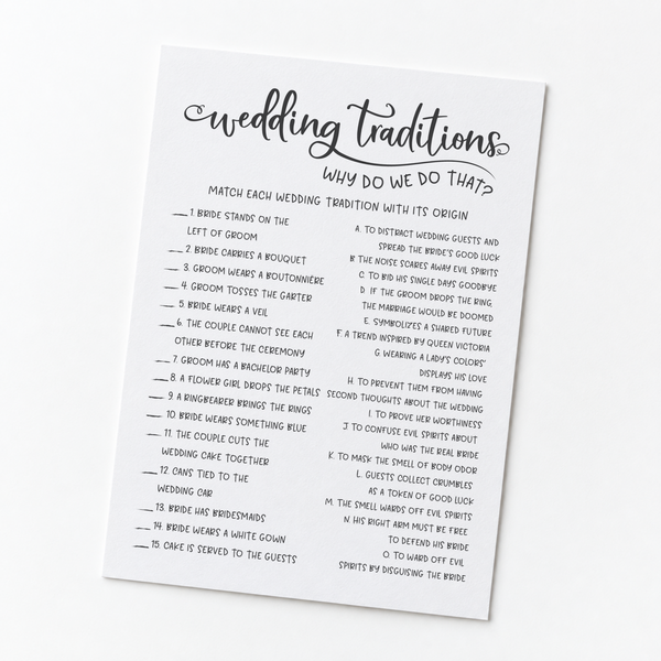 Wedding Traditions Bridal Shower Game