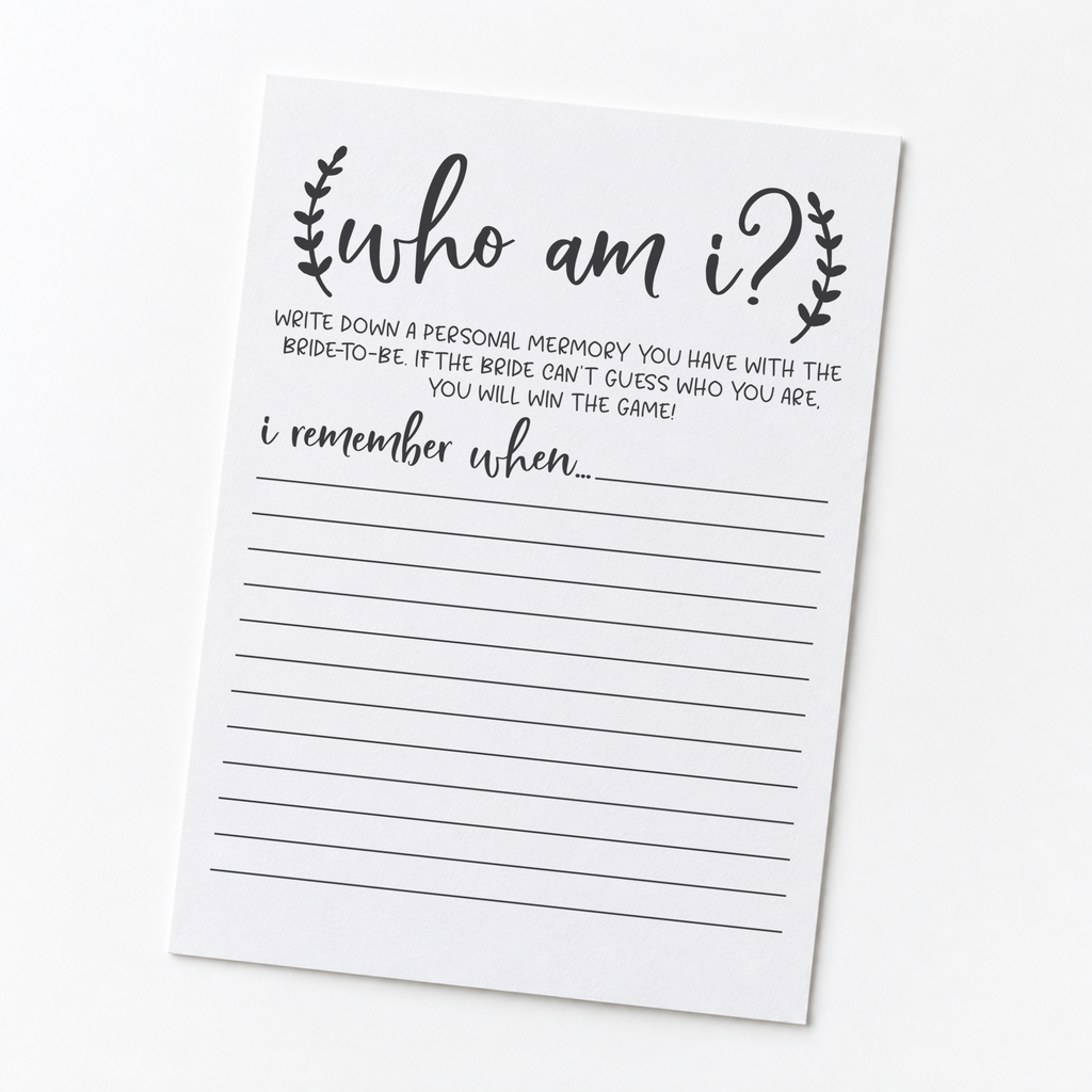 Who Am I Bridal Shower Game
