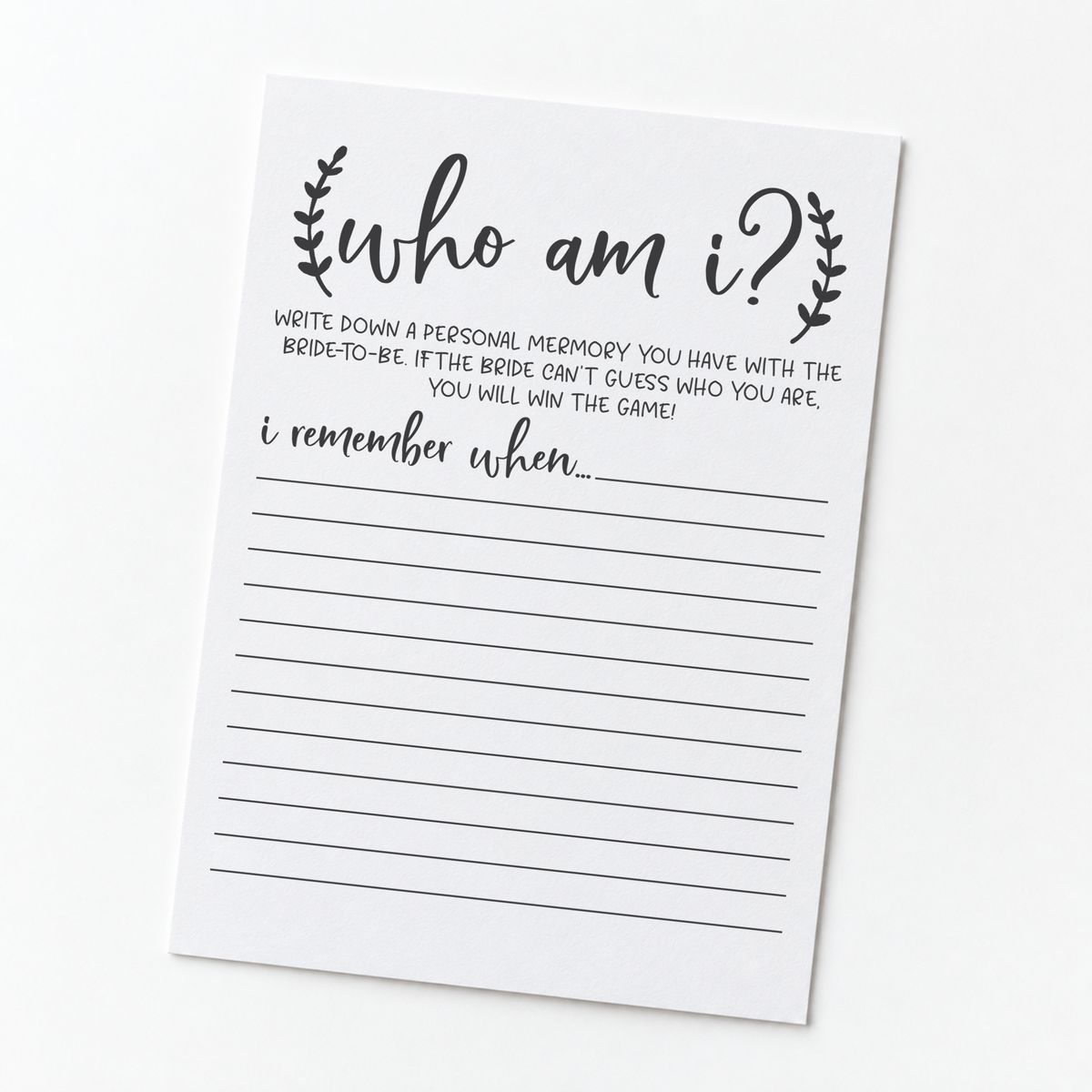 Who Am I Bridal Shower Game