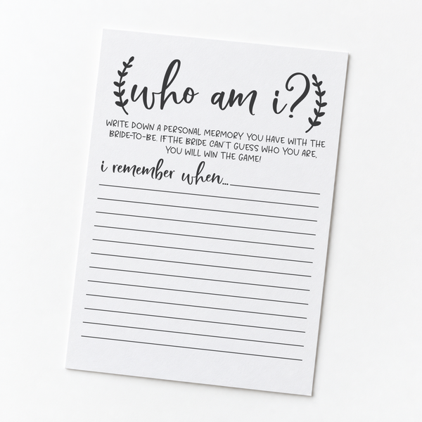 Who Am I Bridal Shower Game