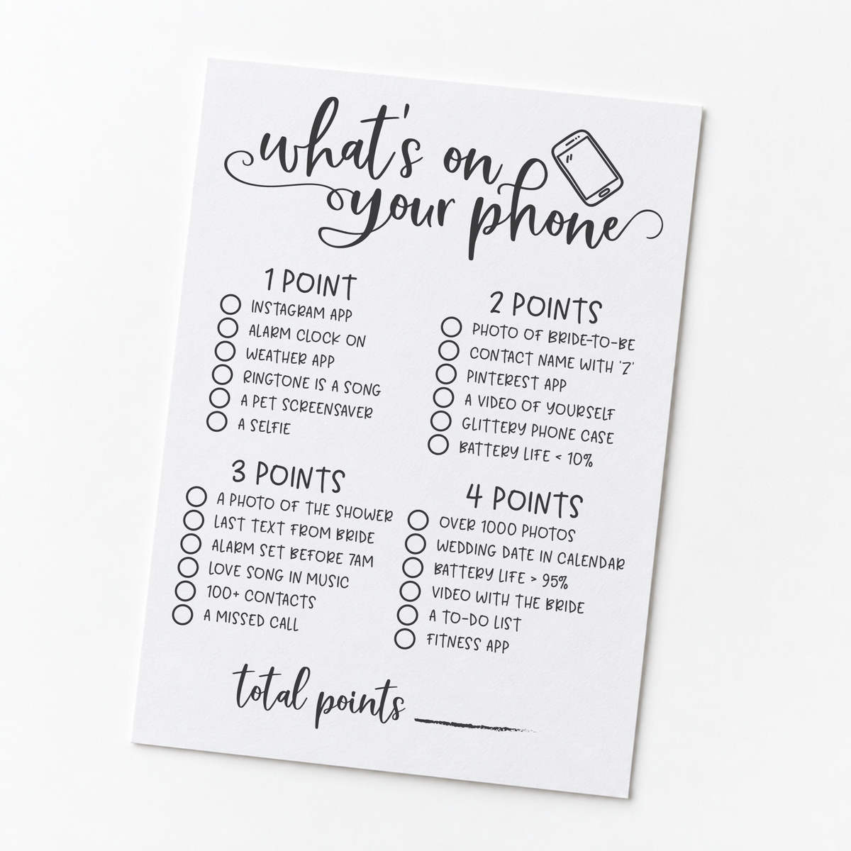What's On Your Phone Bridal Shower Game