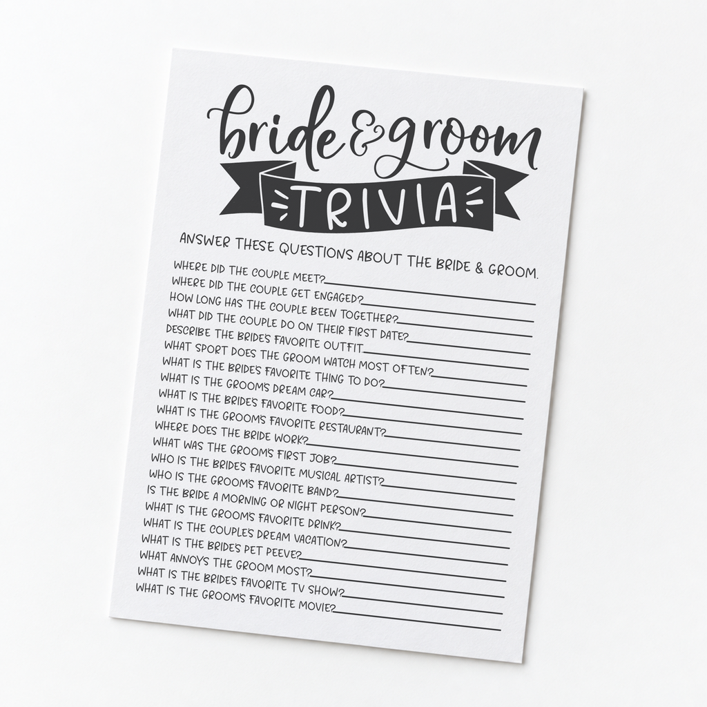Bride Groom Trivia Bridal Shower Game