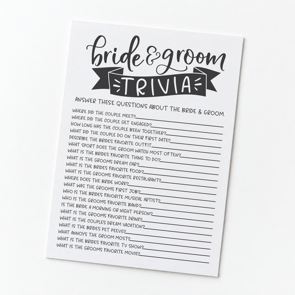Bride Groom Trivia Bridal Shower Game