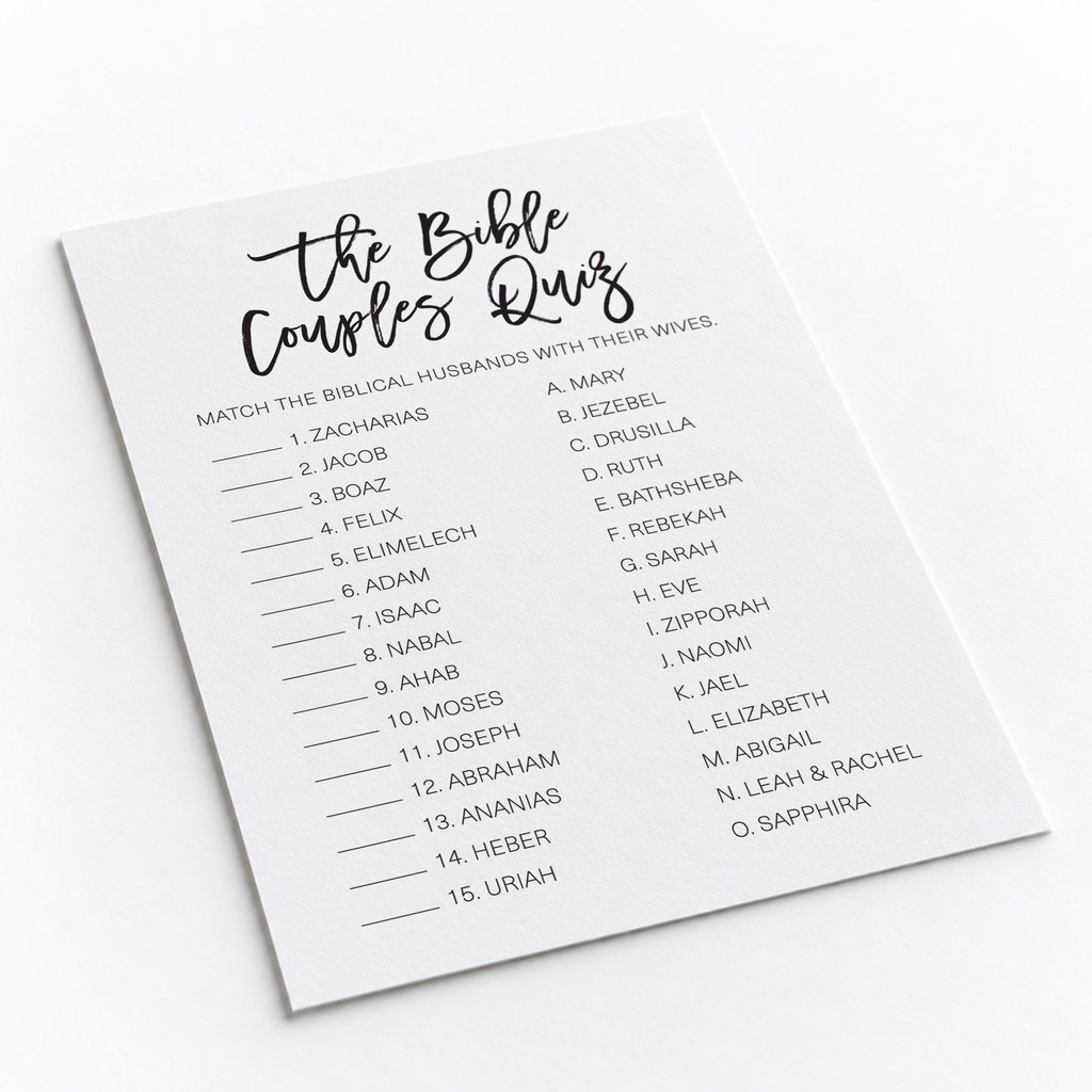 The Bible Couples Quiz Bridal Shower Game