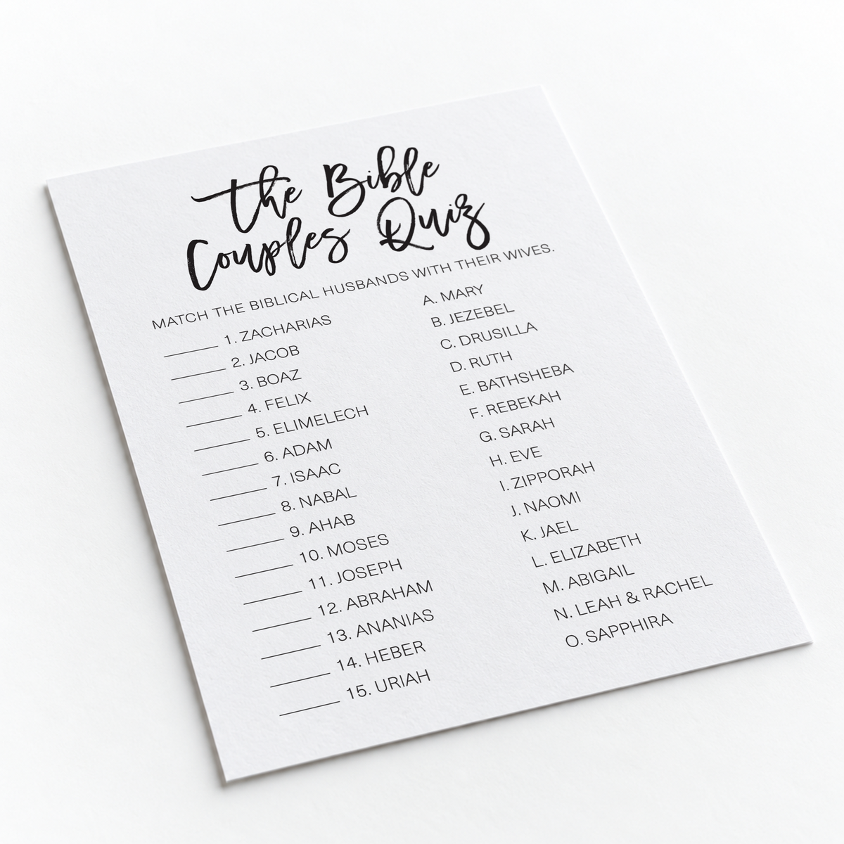 The Bible Couples Quiz Bridal Shower Game