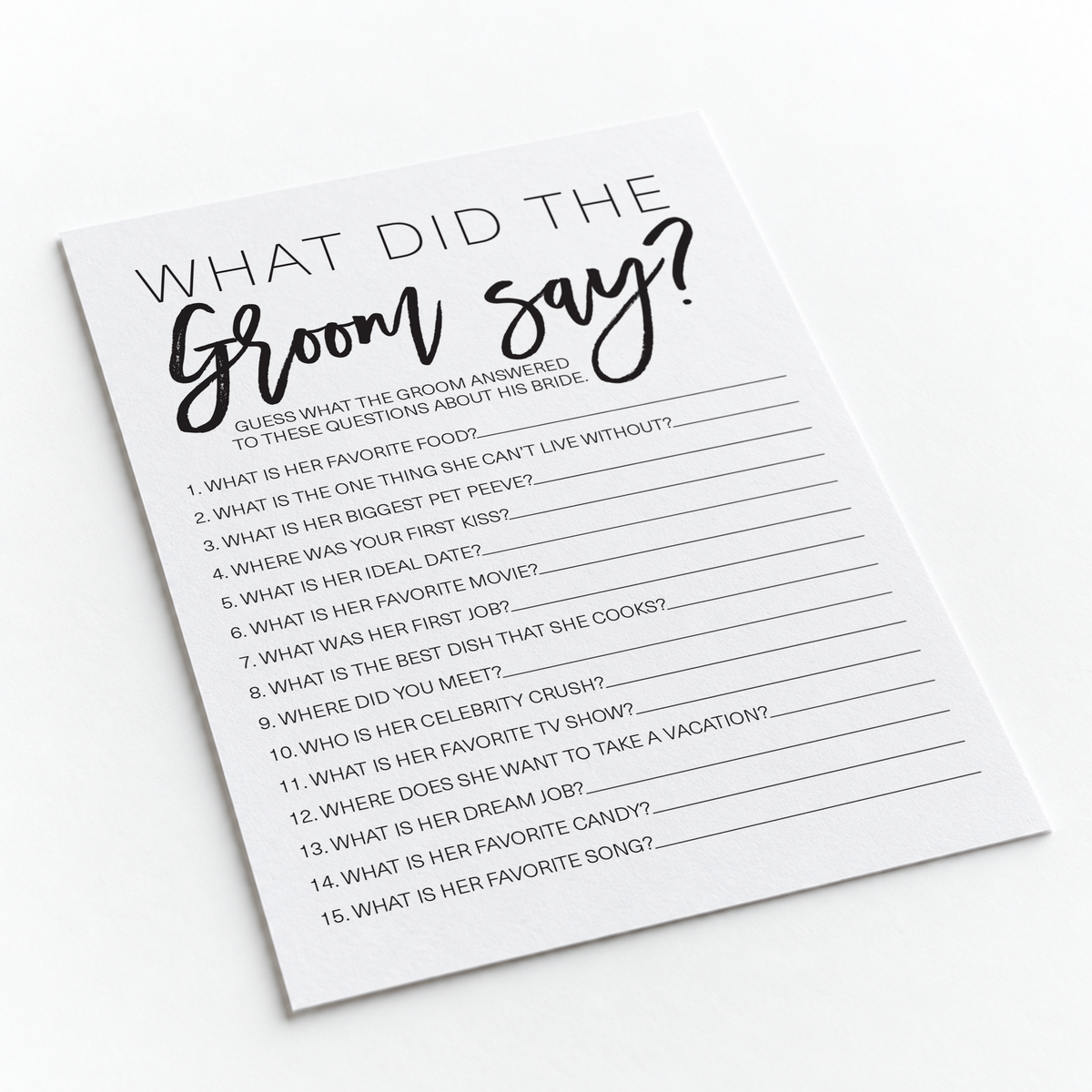 What Did The Groom Say Bridal Shower Game