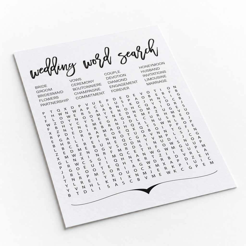 Wedding Word Search Bridal Shower Game