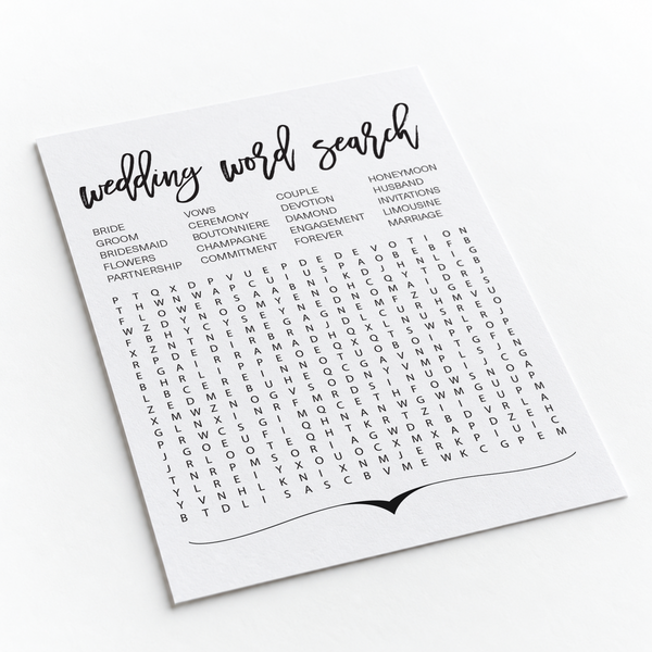 Wedding Word Search Bridal Shower Game
