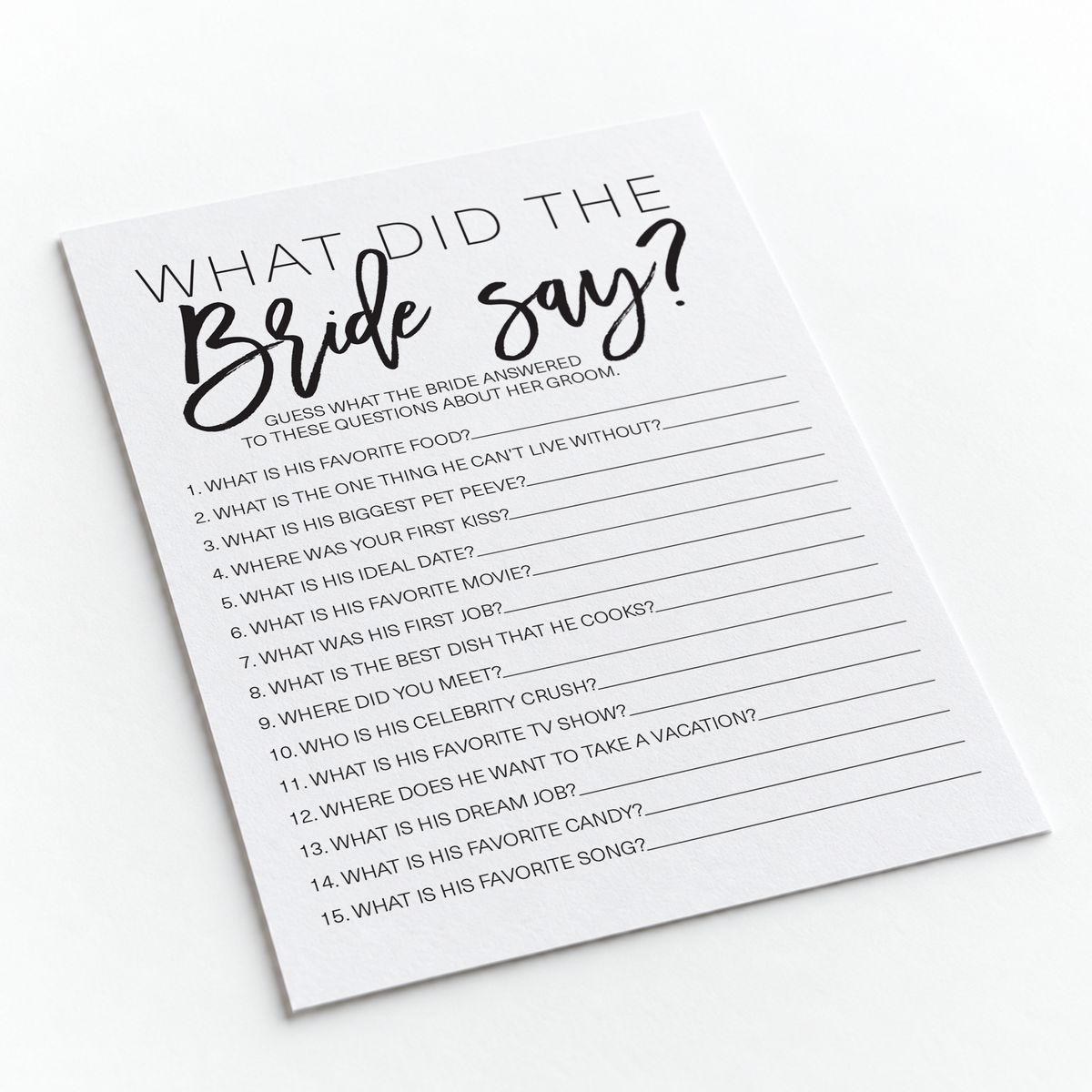 What Did The Bride Say Bridal Shower Game