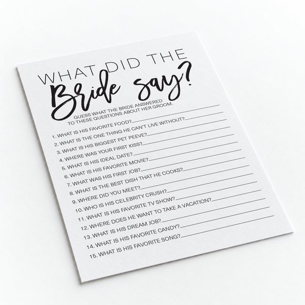 What Did The Bride Say Bridal Shower Game