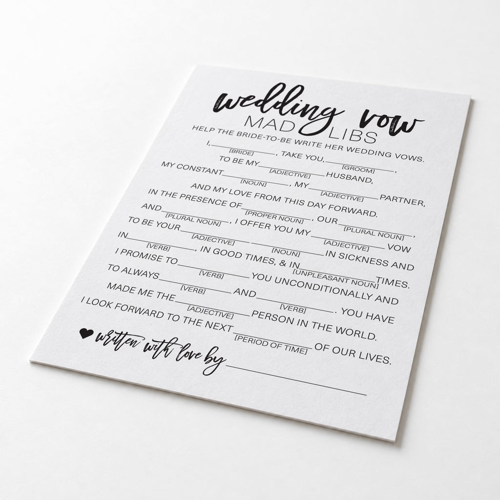 Wedding Vow Mad Libs Bridal Shower Game