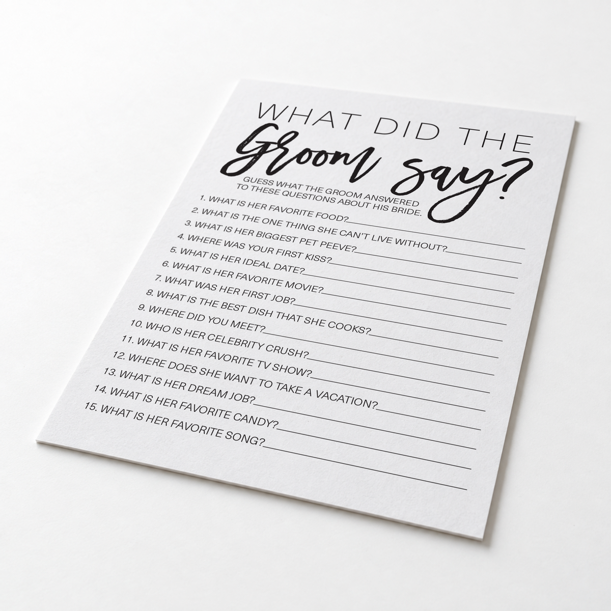 What Did The Groom Say Bridal Shower Game