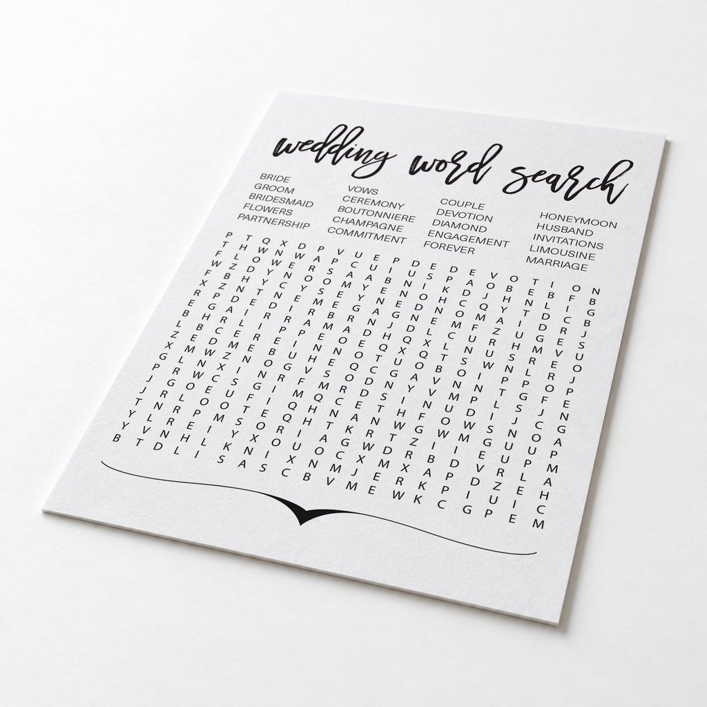 Wedding Word Search Bridal Shower Game