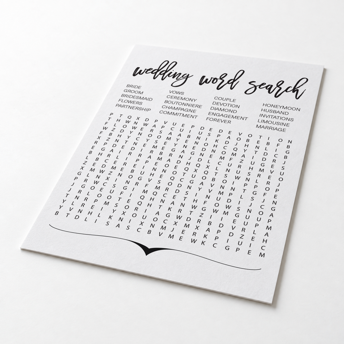 Wedding Word Search Bridal Shower Game