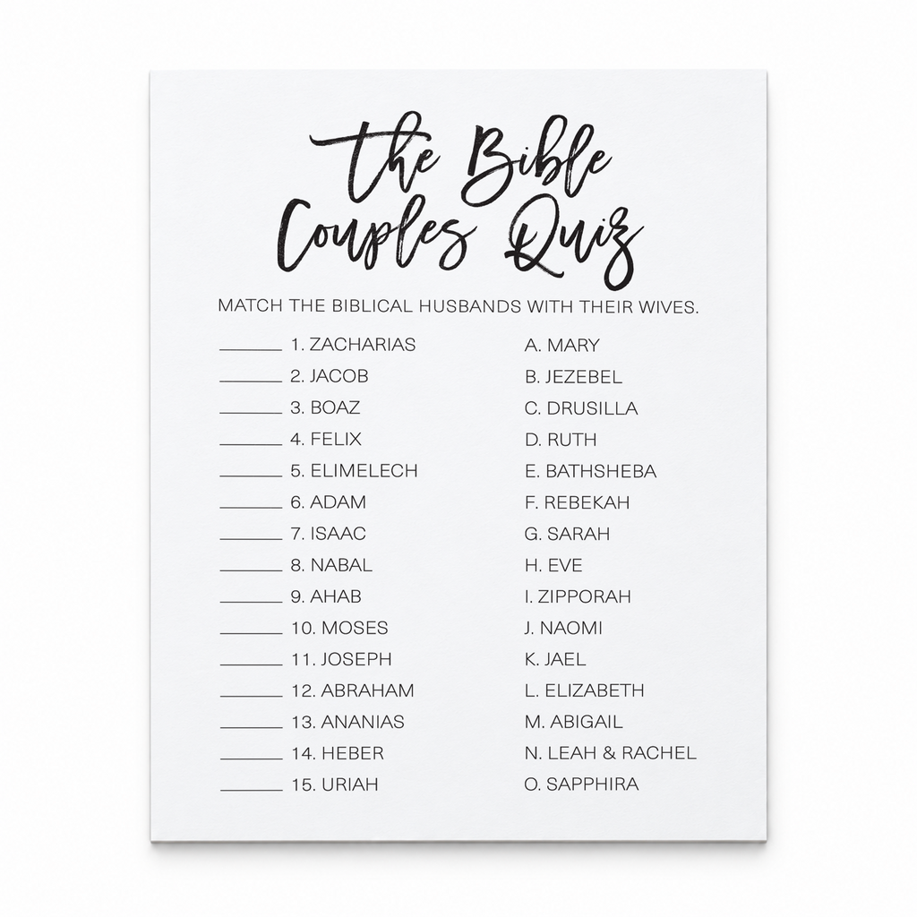 The Bible Couples Quiz Bridal Shower Game