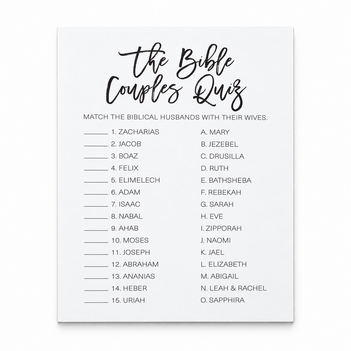 The Bible Couples Quiz Bridal Shower Game