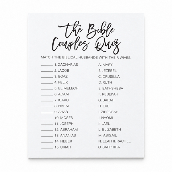The Bible Couples Quiz Bridal Shower Game