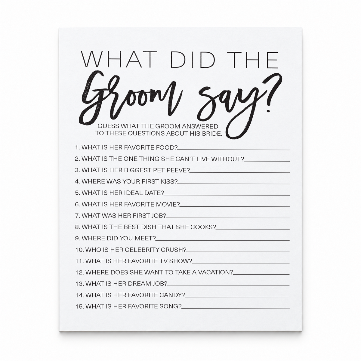 What Did The Groom Say Bridal Shower Game