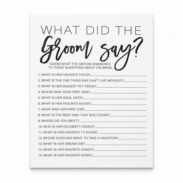 What Did The Groom Say Bridal Shower Game