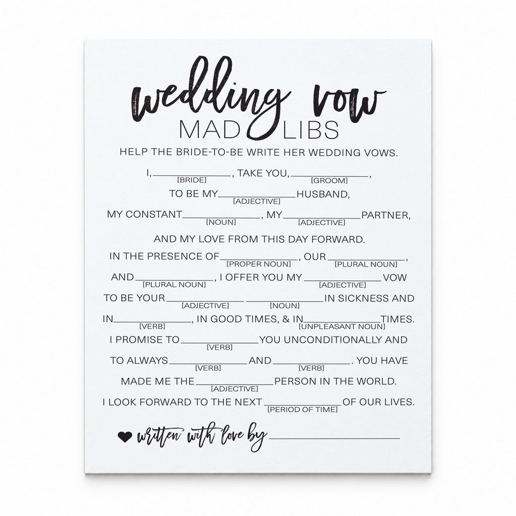 Wedding Vow Mad Libs Bridal Shower Game