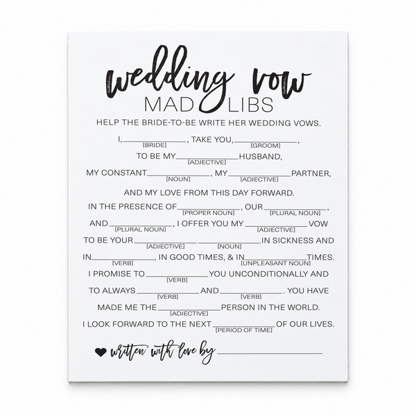 Wedding Vow Mad Libs Bridal Shower Game