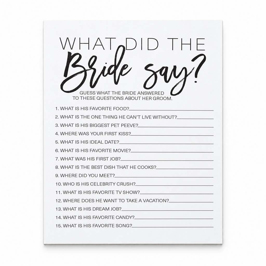 What Did The Bride Say Bridal Shower Game