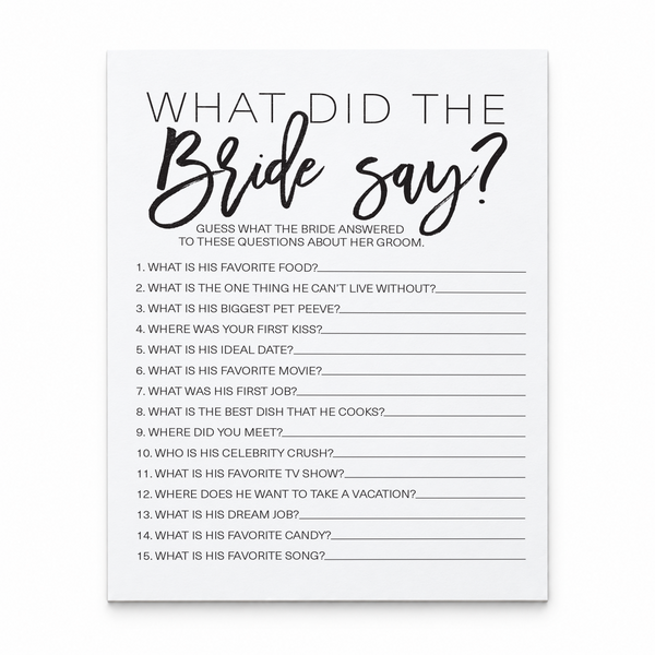 What Did The Bride Say Bridal Shower Game