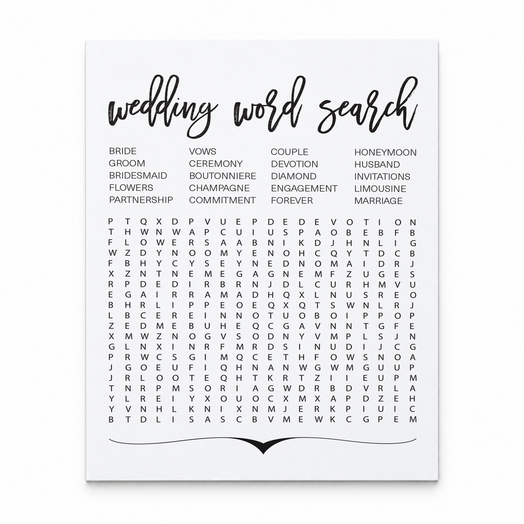 Wedding Word Search Bridal Shower Game