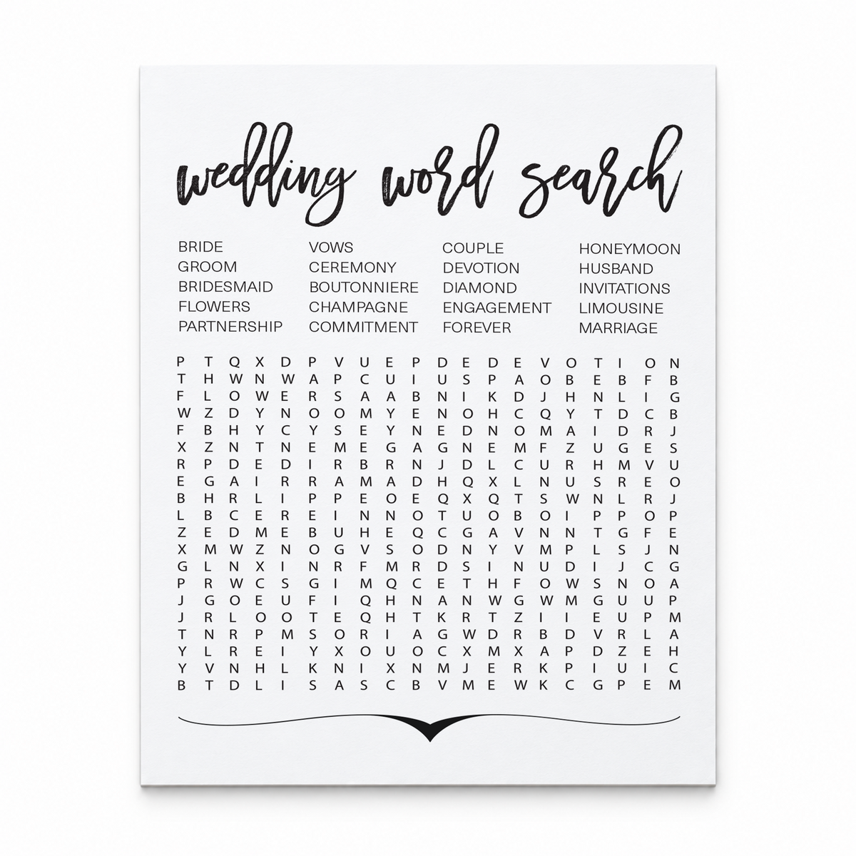 Wedding Word Search Bridal Shower Game