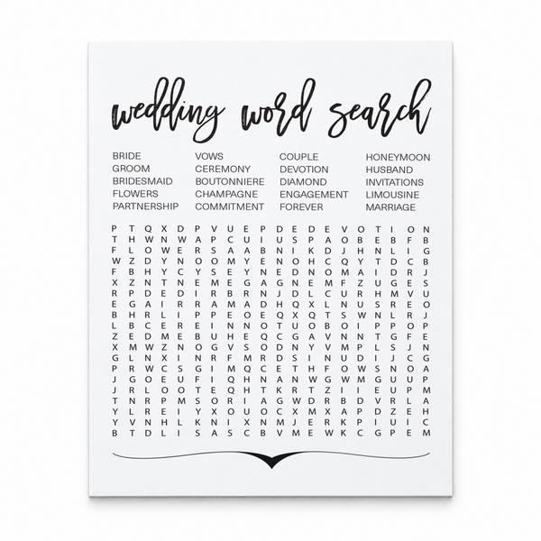 Wedding Word Search Bridal Shower Game