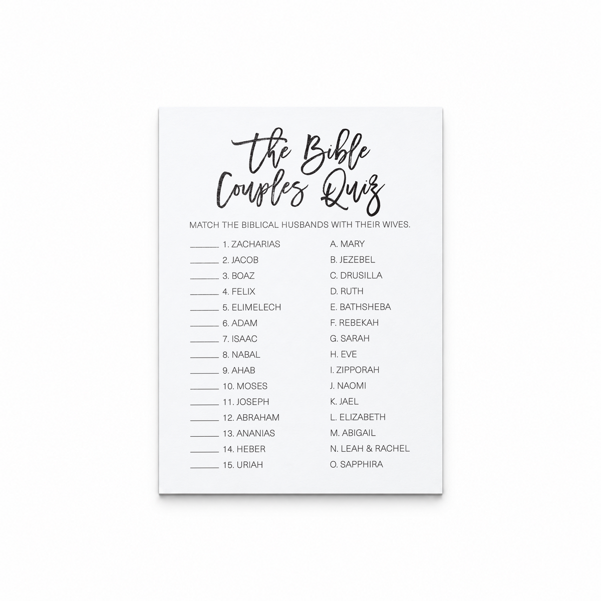 The Bible Couples Quiz Bridal Shower Game