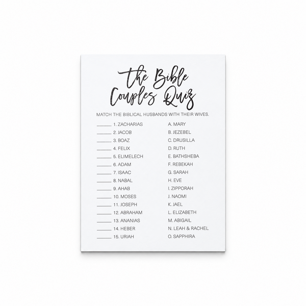 The Bible Couples Quiz Bridal Shower Game