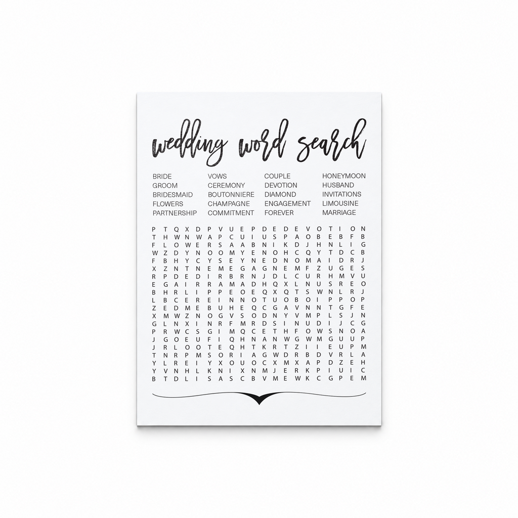 Wedding Word Search Bridal Shower Game
