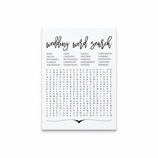 Wedding Word Search Bridal Shower Game