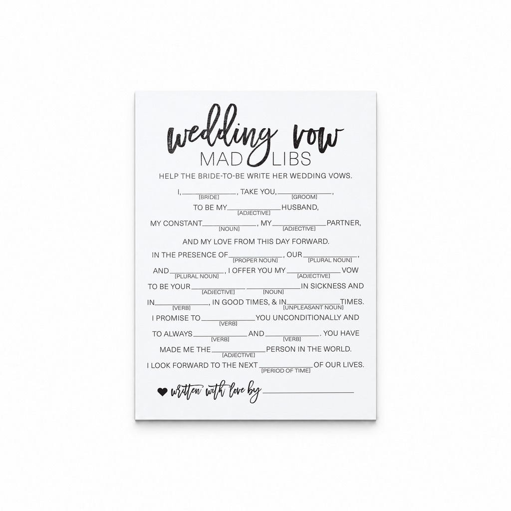 Wedding Vow Mad Libs Bridal Shower Game