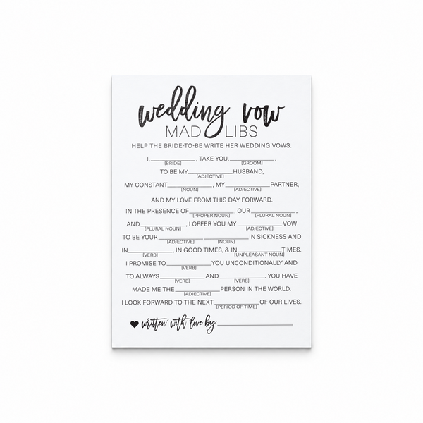 Wedding Vow Mad Libs Bridal Shower Game