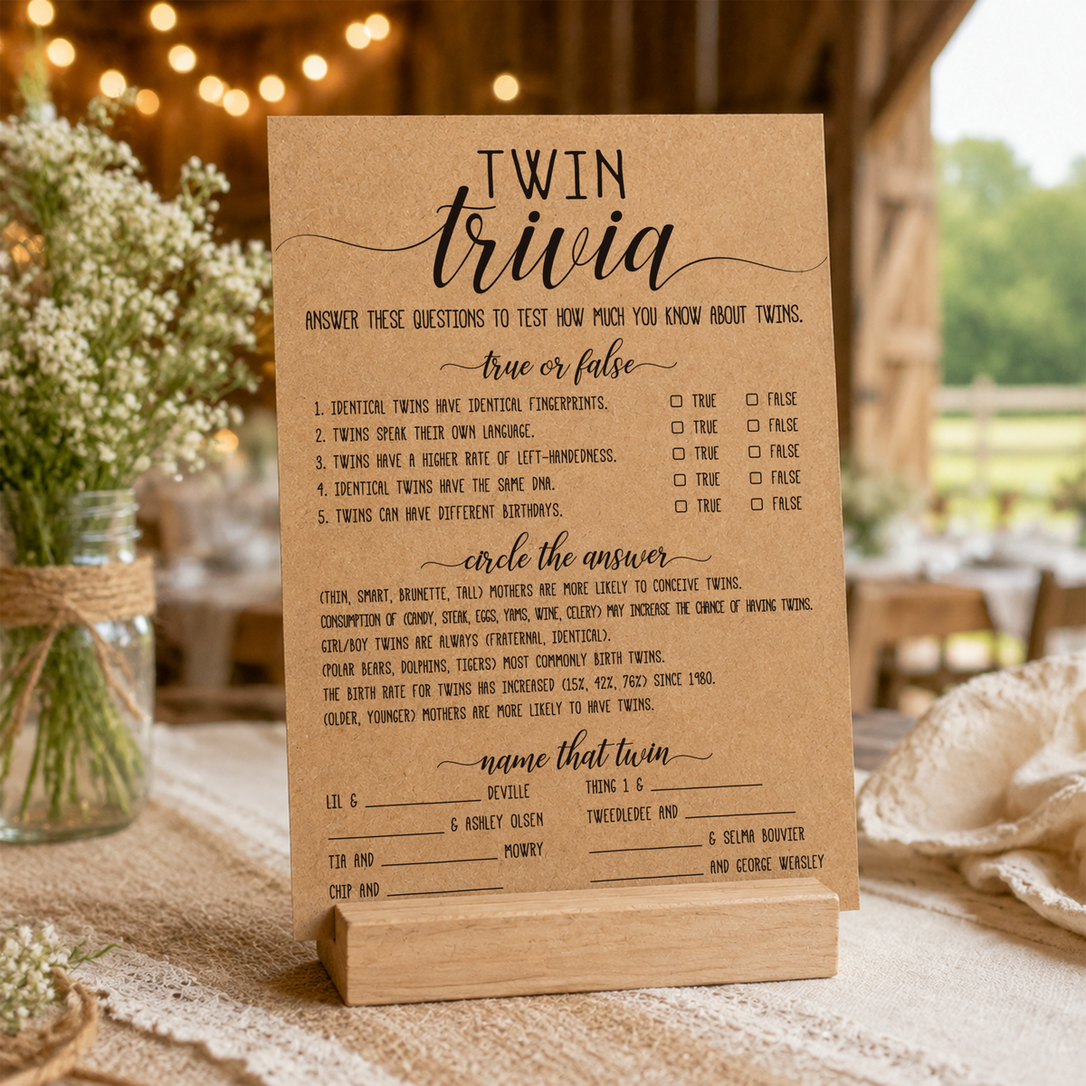 Twin Trivia Baby Shower Game