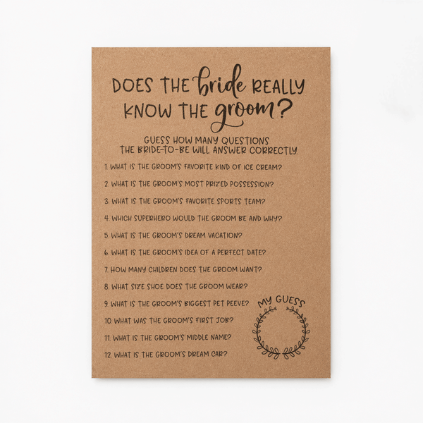 Does The Bride Really Know The Groom Bridal Shower Game
