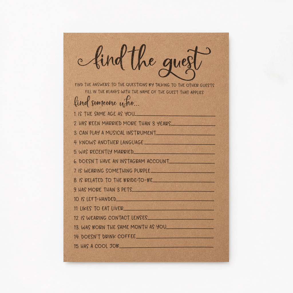 Find The Guest Bridal Shower Game