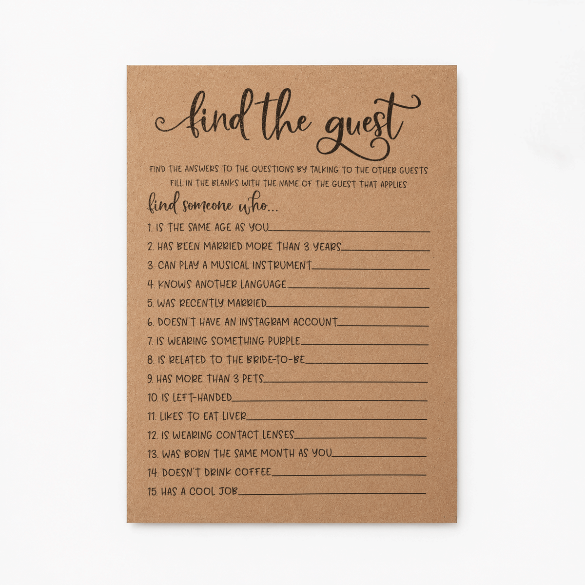 Find The Guest Bridal Shower Game