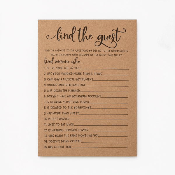 Find The Guest Bridal Shower Game