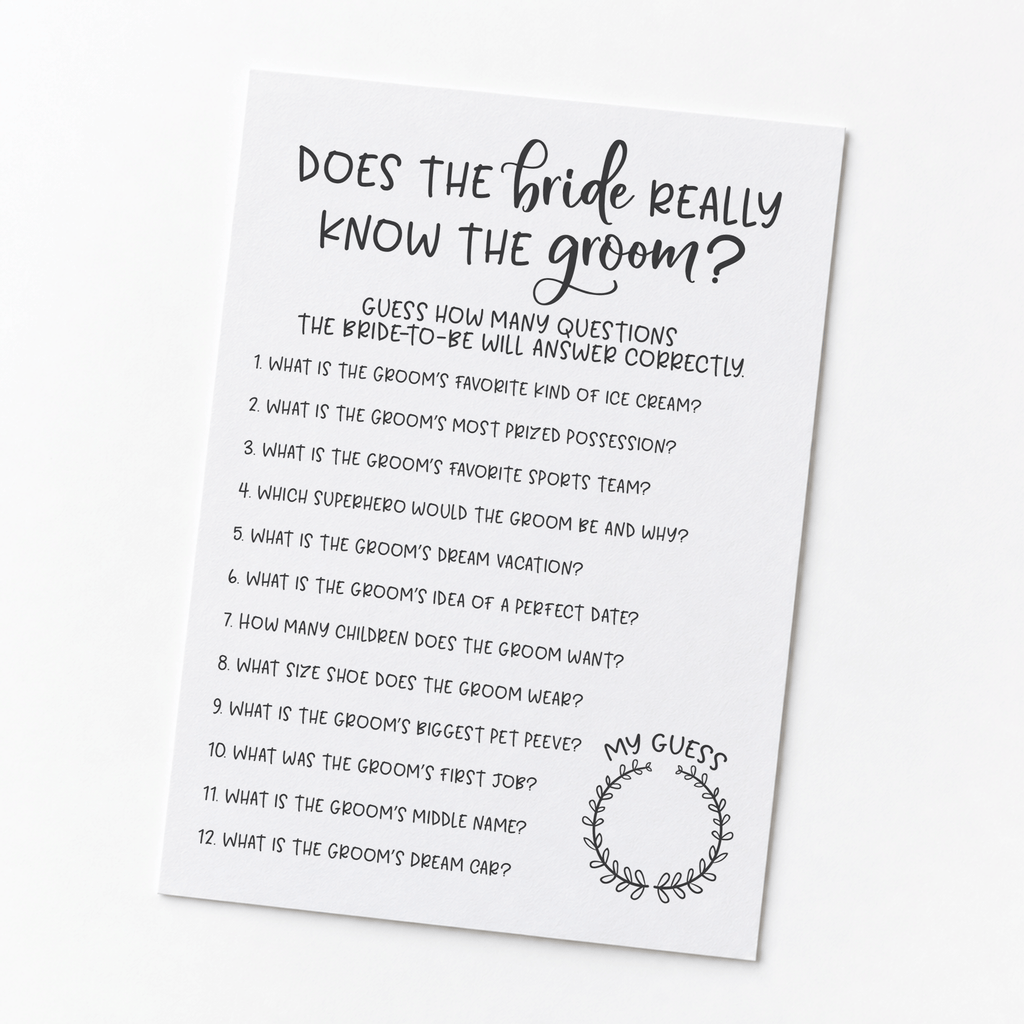 Does The Bride Really Know The Groom Bridal Shower Game